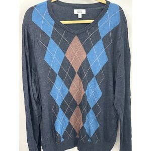 Croft & Barrow Argyle Sweater V-Neck Pullover Long Sleeve Preppy Men’s XL